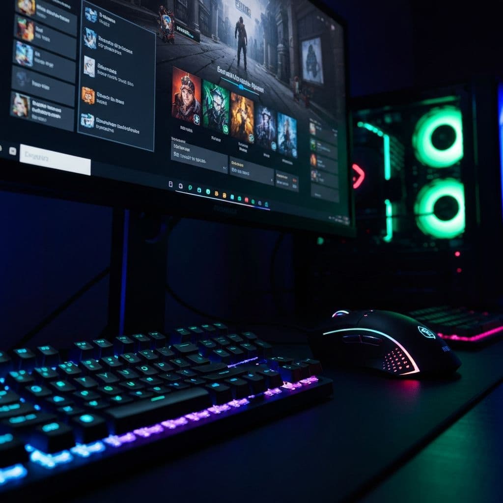 Close-up of gaming peripherals and RGB setup